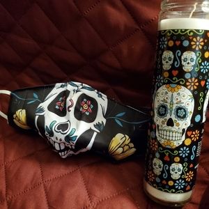 Sugar Skull 💀gift set; 1 face mask 😷 , tall 🕯